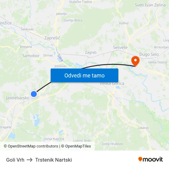 Goli Vrh to Trstenik Nartski map