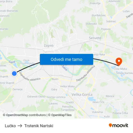 Lučko to Trstenik Nartski map