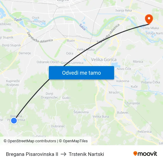 Bregana Pisarovinska II to Trstenik Nartski map