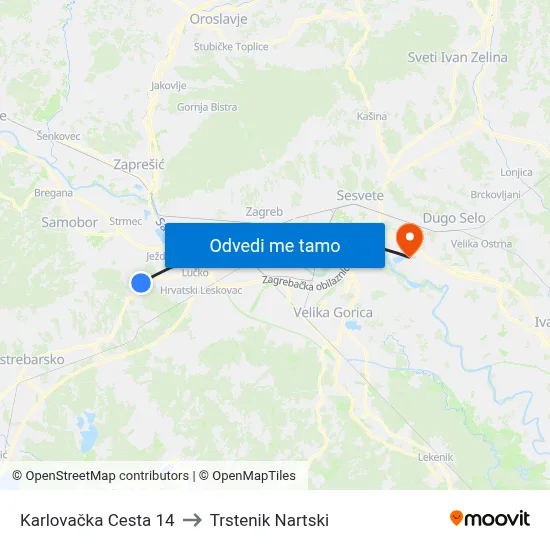 Karlovačka Cesta 14 to Trstenik Nartski map