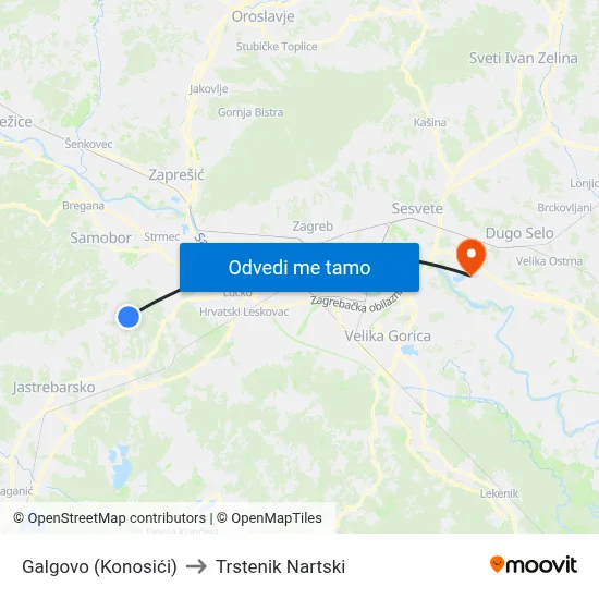 Galgovo (Konosići) to Trstenik Nartski map