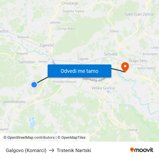 Galgovo (Komarci) to Trstenik Nartski map