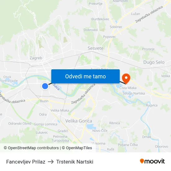 Fancevljev Prilaz to Trstenik Nartski map