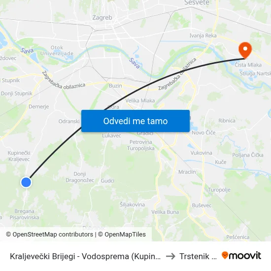 Kraljevečki Brijegi - Vodosprema (Kupinečki Kraljevac - Tihi Gaj) to Trstenik Nartski map