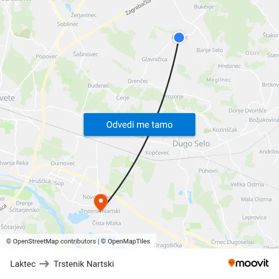 Laktec to Trstenik Nartski map
