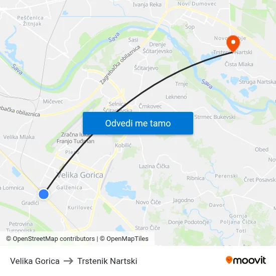 Velika Gorica to Trstenik Nartski map