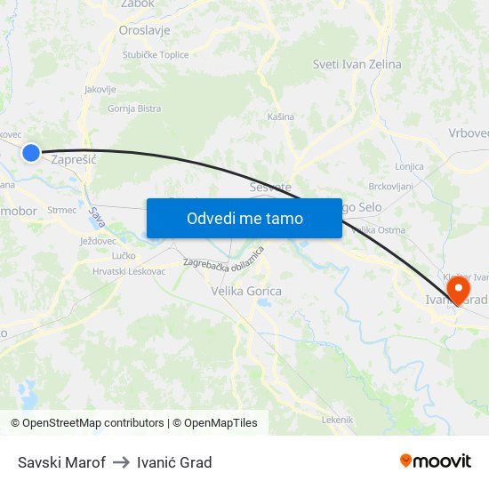 Savski Marof to Ivanić Grad map