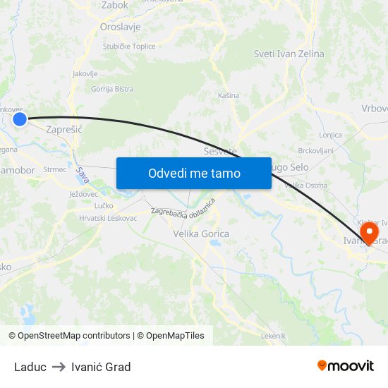 Laduc to Ivanić Grad map