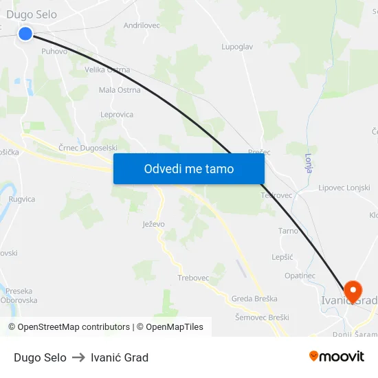 Dugo Selo to Ivanić Grad map