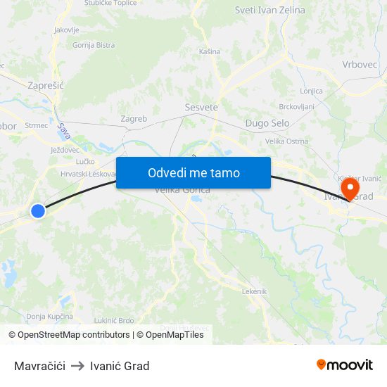 Mavračići to Ivanić Grad map