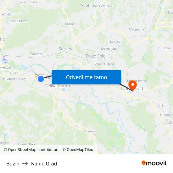 Buzin to Ivanić Grad map