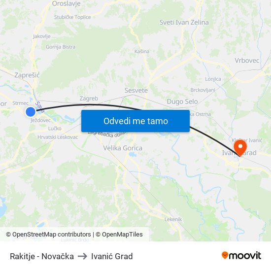 Rakitje - Novačka to Ivanić Grad map