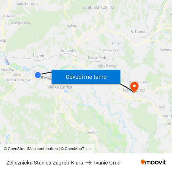 Željeznička Stanica Zagreb-Klara to Ivanić Grad map