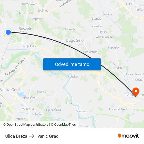 Ulica Breza to Ivanić Grad map