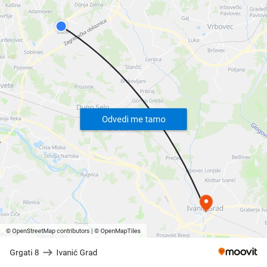 Grgati 8 to Ivanić Grad map