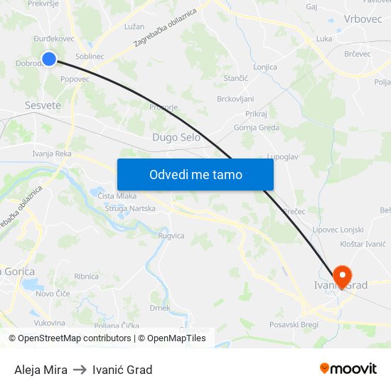 Aleja Mira to Ivanić Grad map