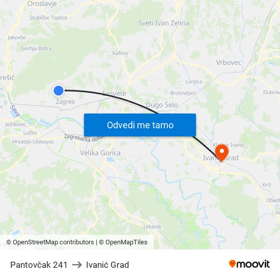 Pantovčak 241 to Ivanić Grad map