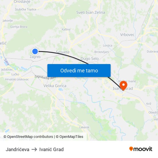 Jandrićeva to Ivanić Grad map