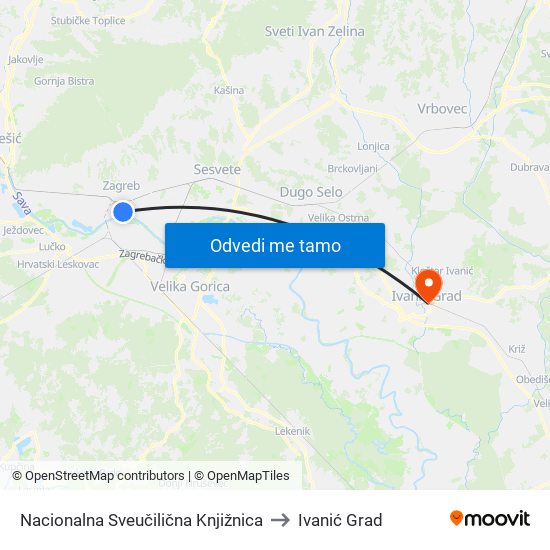 Nacionalna Sveučilična Knjižnica to Ivanić Grad map