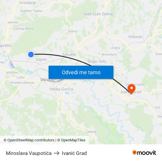 Miroslava Vaupotića to Ivanić Grad map