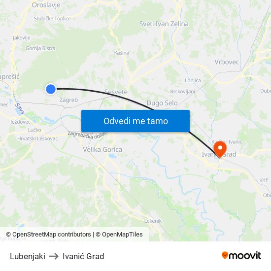 Lubenjaki to Ivanić Grad map