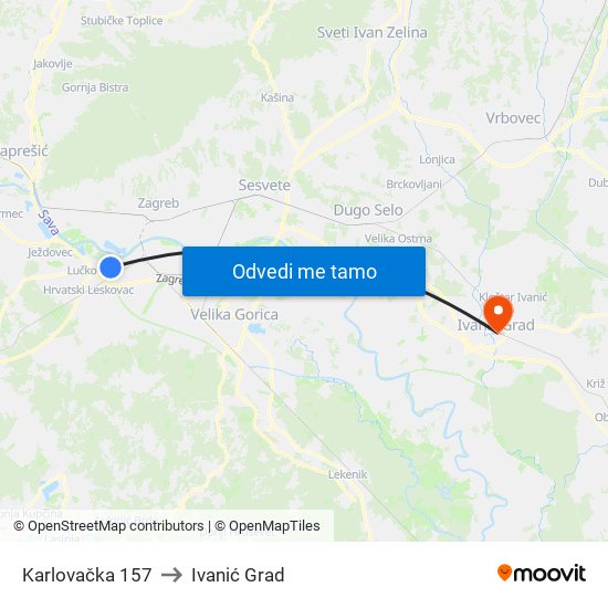 Karlovačka 157 to Ivanić Grad map