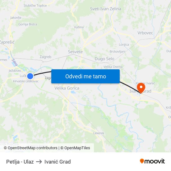 Petlja - Ulaz to Ivanić Grad map