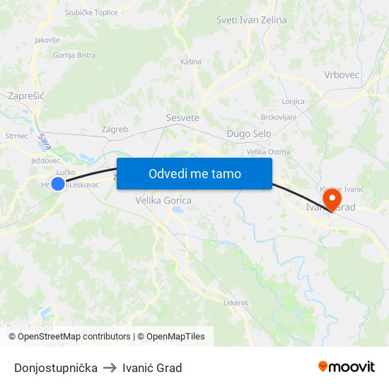Donjostupnička to Ivanić Grad map