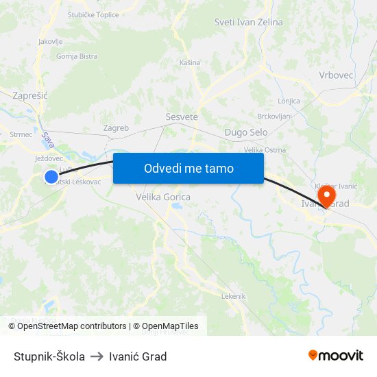 Stupnik-Škola to Ivanić Grad map