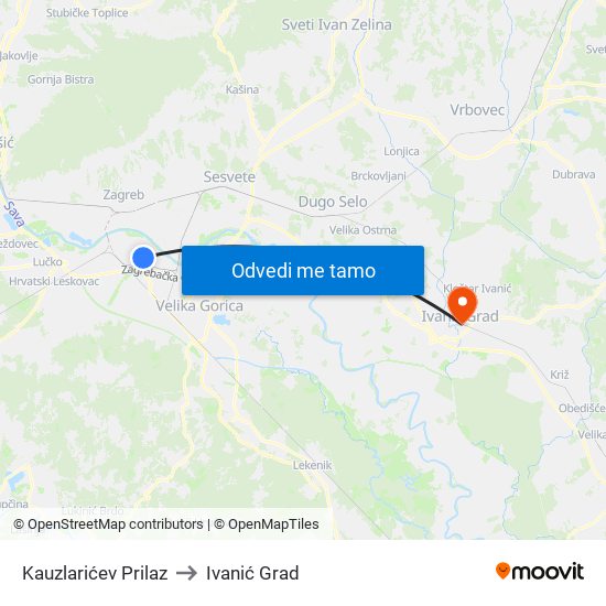 Kauzlarićev Prilaz to Ivanić Grad map