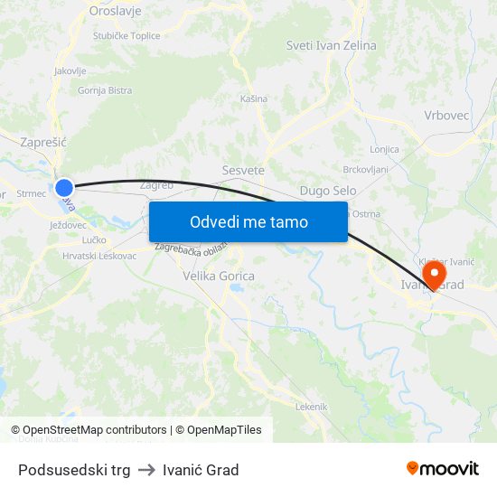 Podsusedski trg to Ivanić Grad map