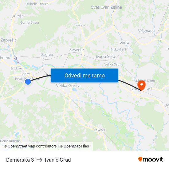 Demerska 3 to Ivanić Grad map
