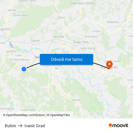 Buhini to Ivanić Grad map