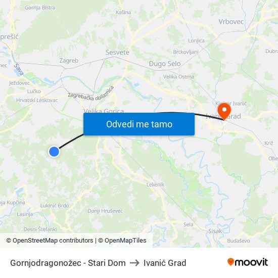 Gornjodragonožec - Stari Dom to Ivanić Grad map