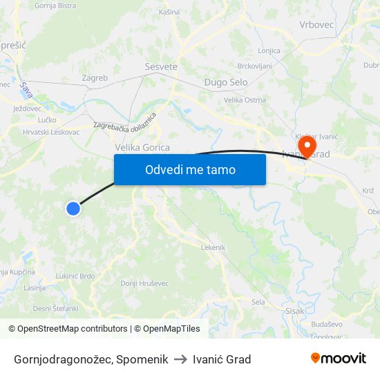 Gornjodragonožec, Spomenik to Ivanić Grad map