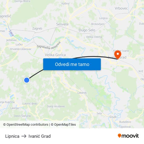 Lipnica to Ivanić Grad map