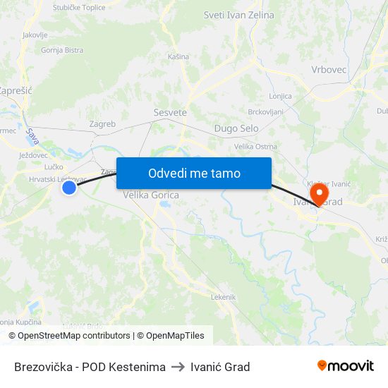 Brezovička - POD Kestenima to Ivanić Grad map