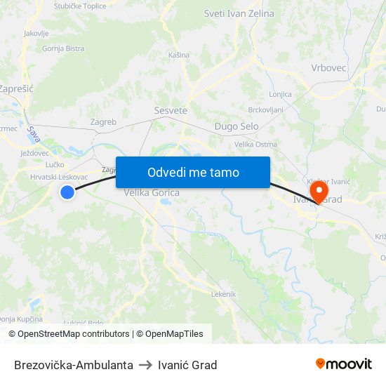 Brezovička-Ambulanta to Ivanić Grad map