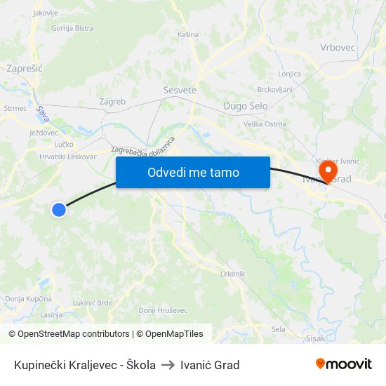 Kupinečki Kraljevec - Škola to Ivanić Grad map
