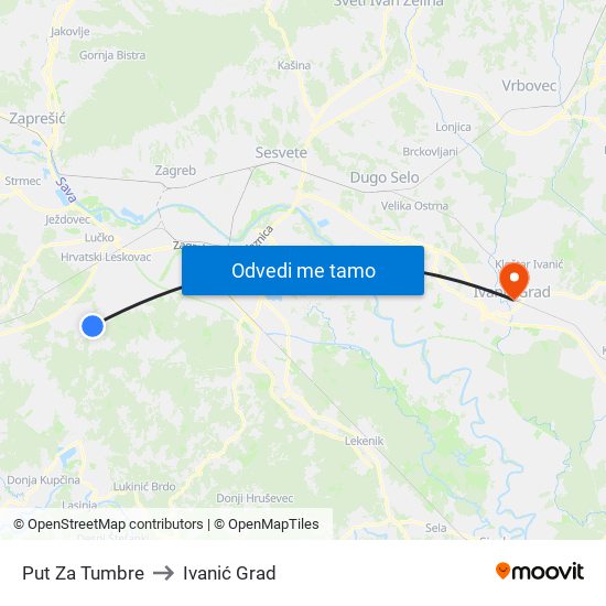 Put Za Tumbre to Ivanić Grad map