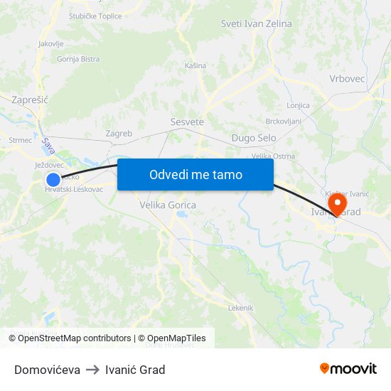 Domovićeva to Ivanić Grad map
