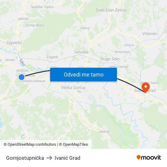 Gornjostupnička to Ivanić Grad map