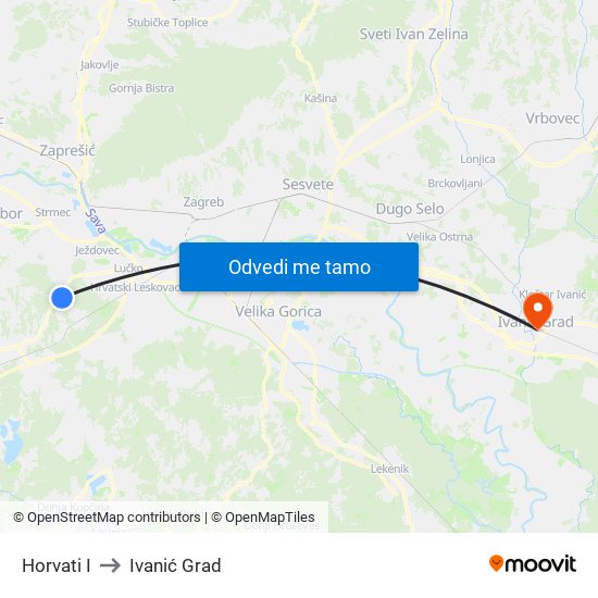 Horvati I to Ivanić Grad map