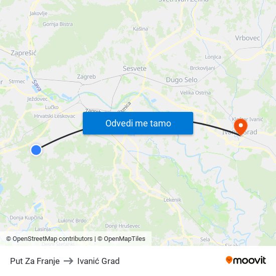 Put Za Franje to Ivanić Grad map