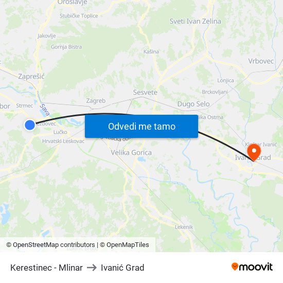 Kerestinec - Mlinar to Ivanić Grad map