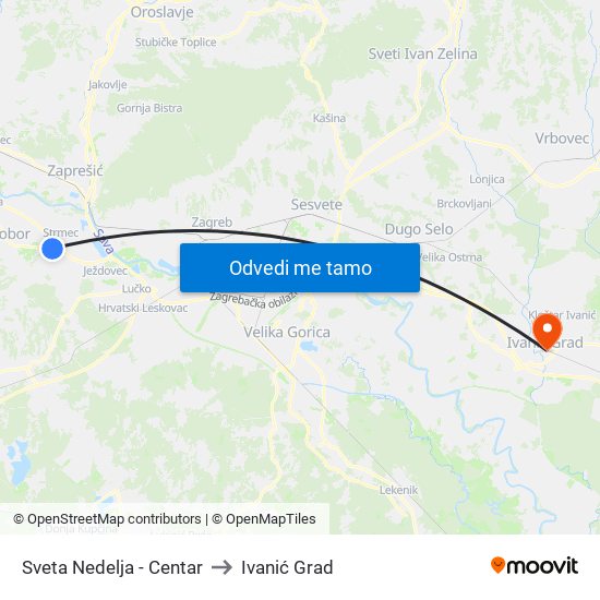 Sveta Nedelja - Centar to Ivanić Grad map