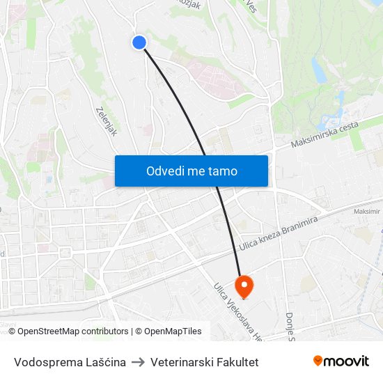 Vodosprema Lašćina to Veterinarski Fakultet map