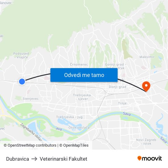 Dubravica to Veterinarski Fakultet map