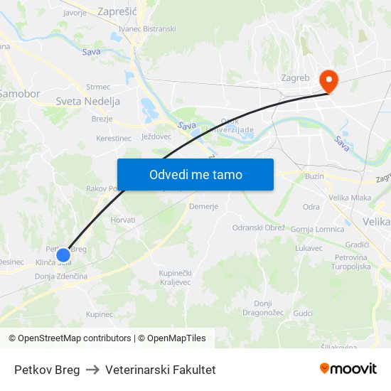 Petkov Breg to Veterinarski Fakultet map