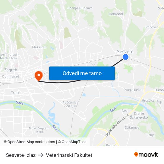 Sesvete-Izlaz to Veterinarski Fakultet map